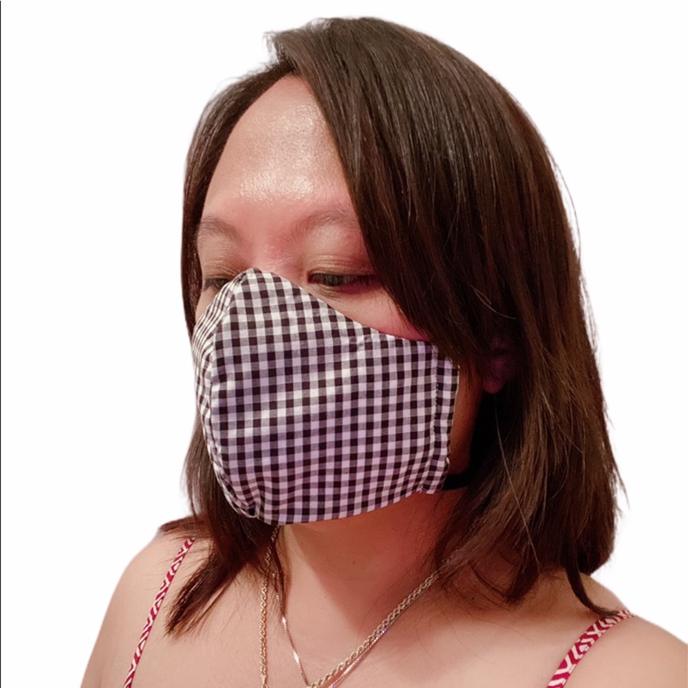 100% Cotton 3 Layers Gingham Print Adult Facemask - Picture 6 of 7